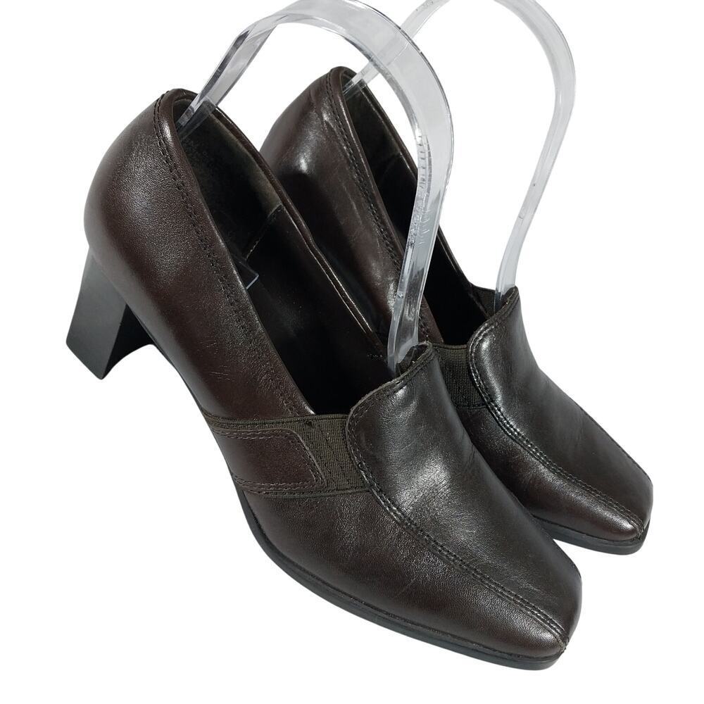 NWOT-1 SHOW! LIZ BAKER! DEEP BROWN GENUINE LEATHER CHUNKY HEEL LOAFERS! SZ 6M